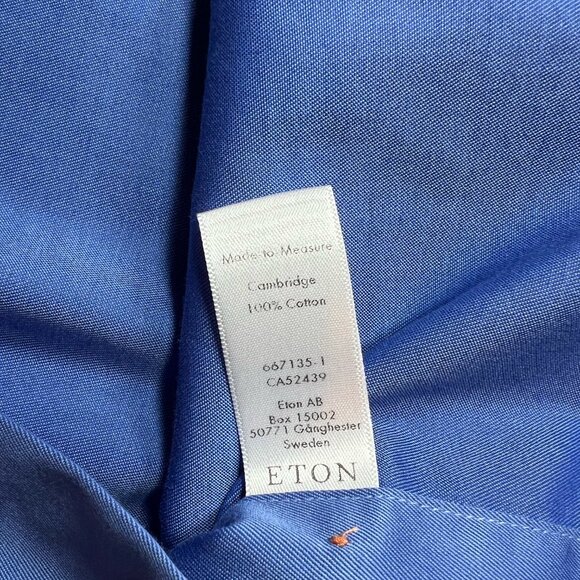 Eton Men's Custom Made-to-Fit Blue Dress Shirt - Picture 3 of 3